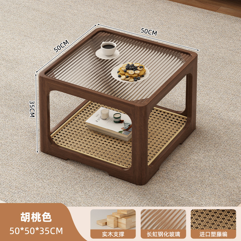 Mesa de té de vidrio sala de estar doméstica 2025 nueva mesa de lujo ligera y alta sensación de estilo crema de viento pequeño balcón mesa de té
