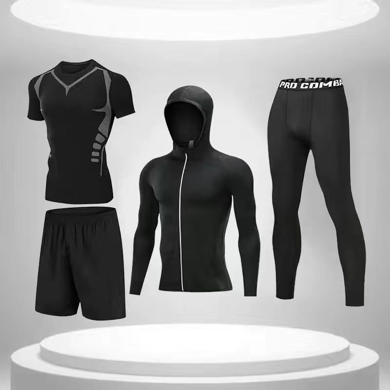 Medias de secado rápido para hombres de manga larga cálido entrenamiento para correr equipo de fitness otoño e invierno traje deportivo elástico alto