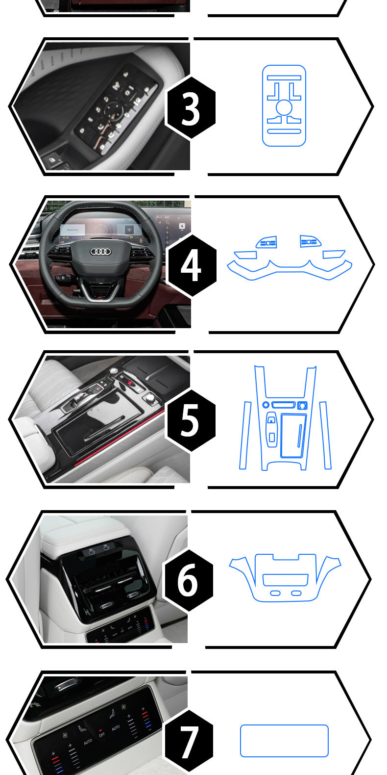 Suitable for 26 models of Audi A6L navigation screen film, interior protection film, center console gear shift film, and decorative modification