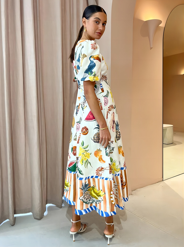 Regular Fit Fit Type Fruit Pattern Wholesale Women's Casual Printing Fruit Street Round Neck Short Sleeve Swing Dress