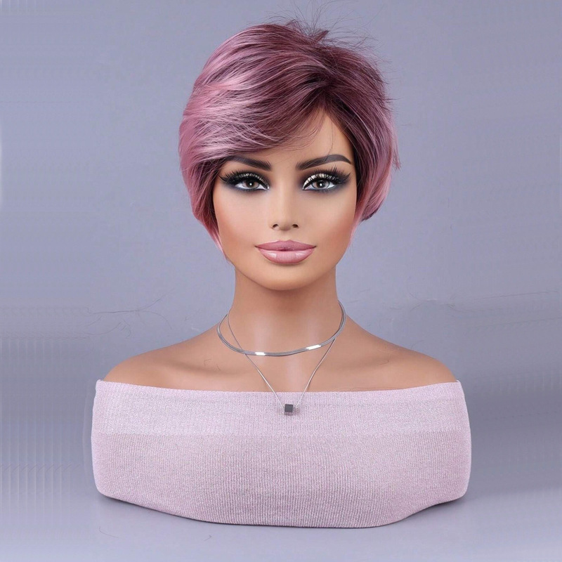 New European and American style wig, mixed gold gray fluffy short hair, chemical fiber high temperature silk headgear