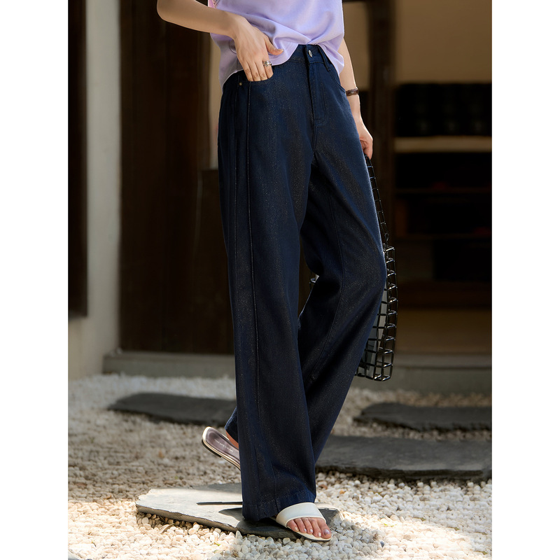 Rongtai Brilliant Galaxy Luminous Silver Straight Pants 2025 Autumn New Lyocell Tencel Washed Jeans for Women