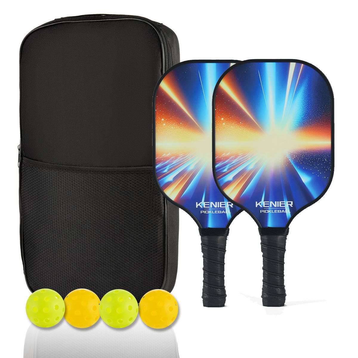 팬텀 블루 유리섬유 더블 라켓 + 공 4개 + 라켓 가방