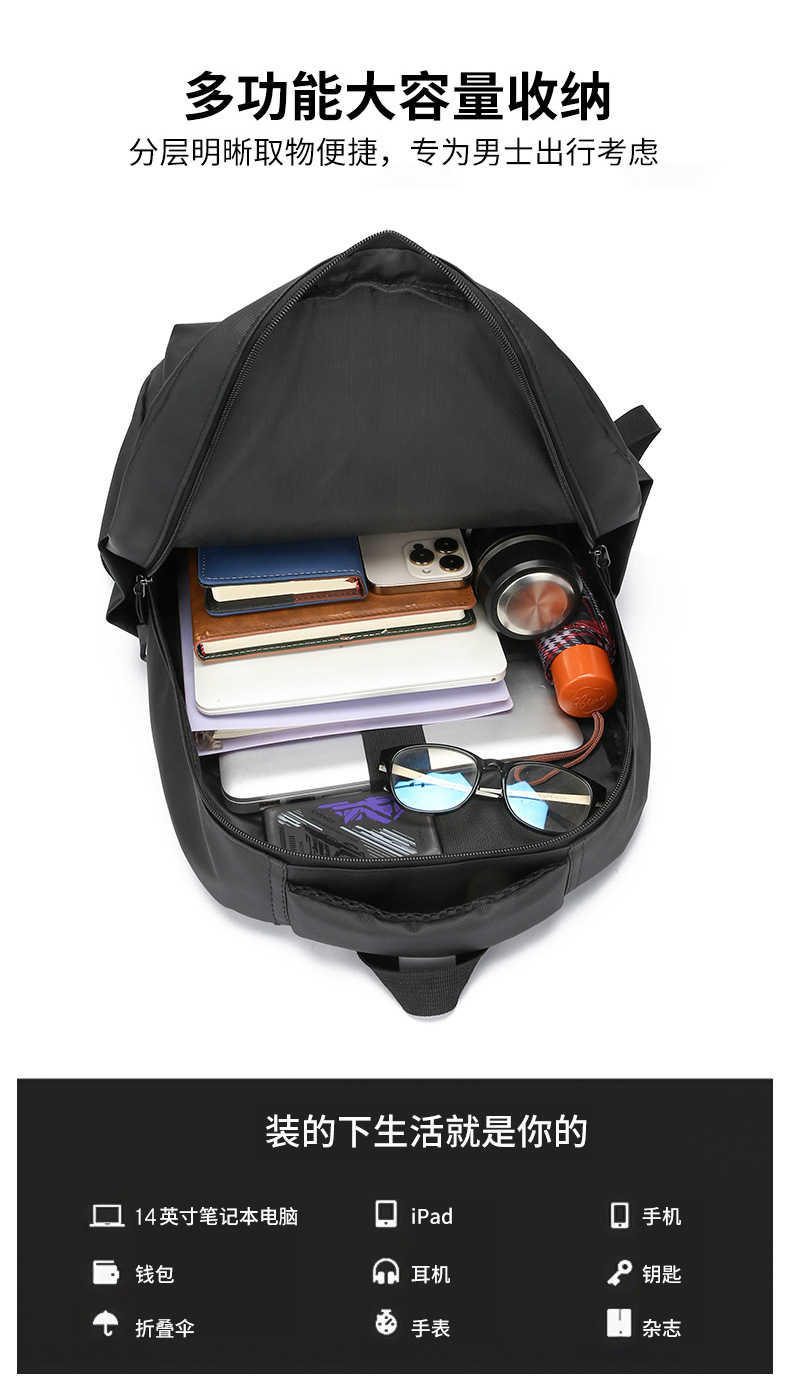 Wholesale of in-stock commuting and business backpacks for men, simple and large-capacity USB charging laptop bags, and student schoolbags undefined