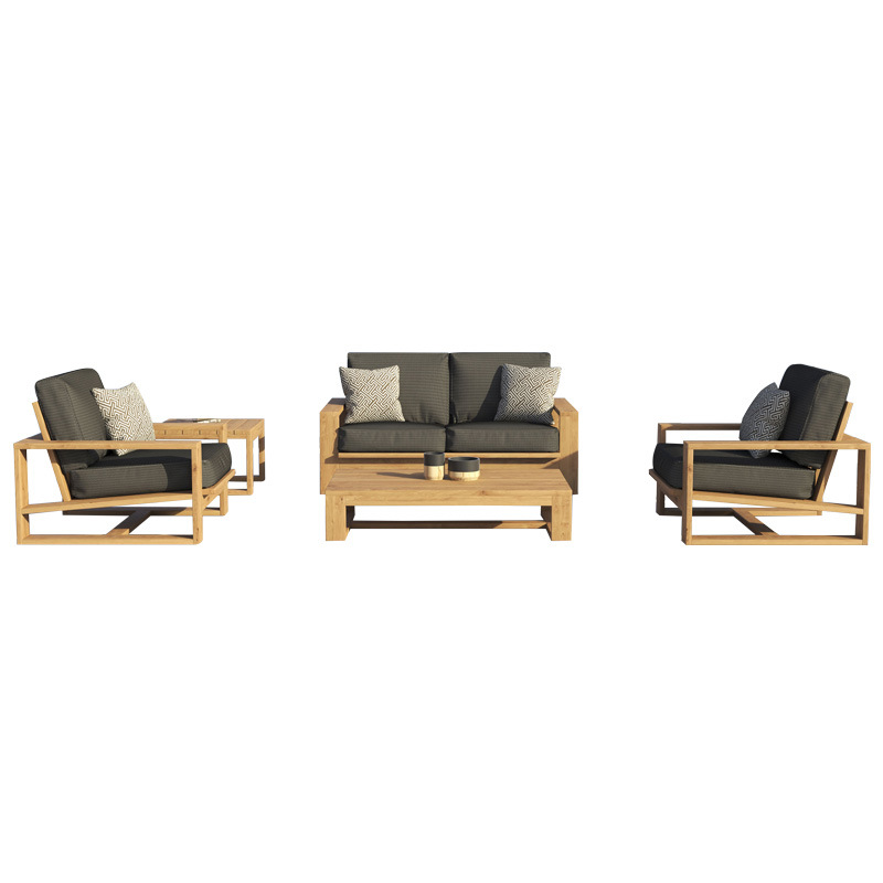 Sofá de exterior, madera maciza, patio, jardín, hotel, villa, ocio al aire libre, teca anticorrosión, muebles impermeables y resistentes al sol para exteriores. image 5