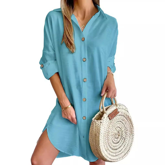 2024 independent station AliExpress Amazon explosions autumn casual long sleeve lapel button shirt dress women's clothing