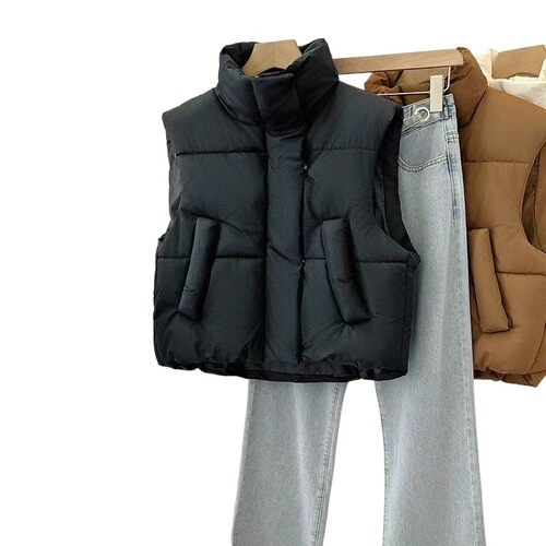 Short stand-neck Korean down cotton vest sleeveless new style 2025 winter exterior wear Western-style warmth and fashionable vest