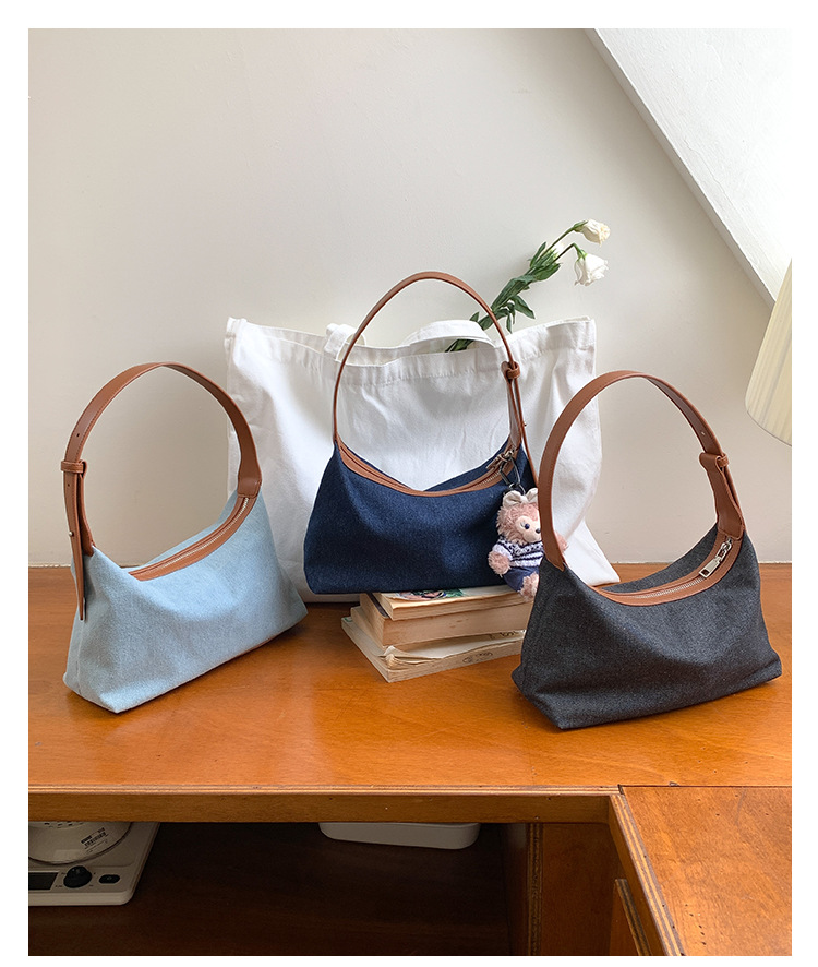Borsa in denim versione coreana, in PU, casual, estiva, nuova, monospalla, borsa da ascella, borsa di alta gamma di nicchia da donna_voghion.com