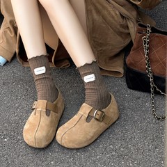 厚底磨砂牛皮勃肯拖鞋女2025新款百搭增高休闲包头半拖女懒人鞋女