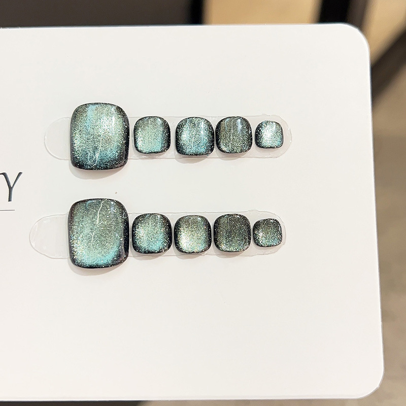 (Original) Purely Handmade Toenail Manicure Patches Gradient Flash Cat Eye Pure Color Fake Nail Patches