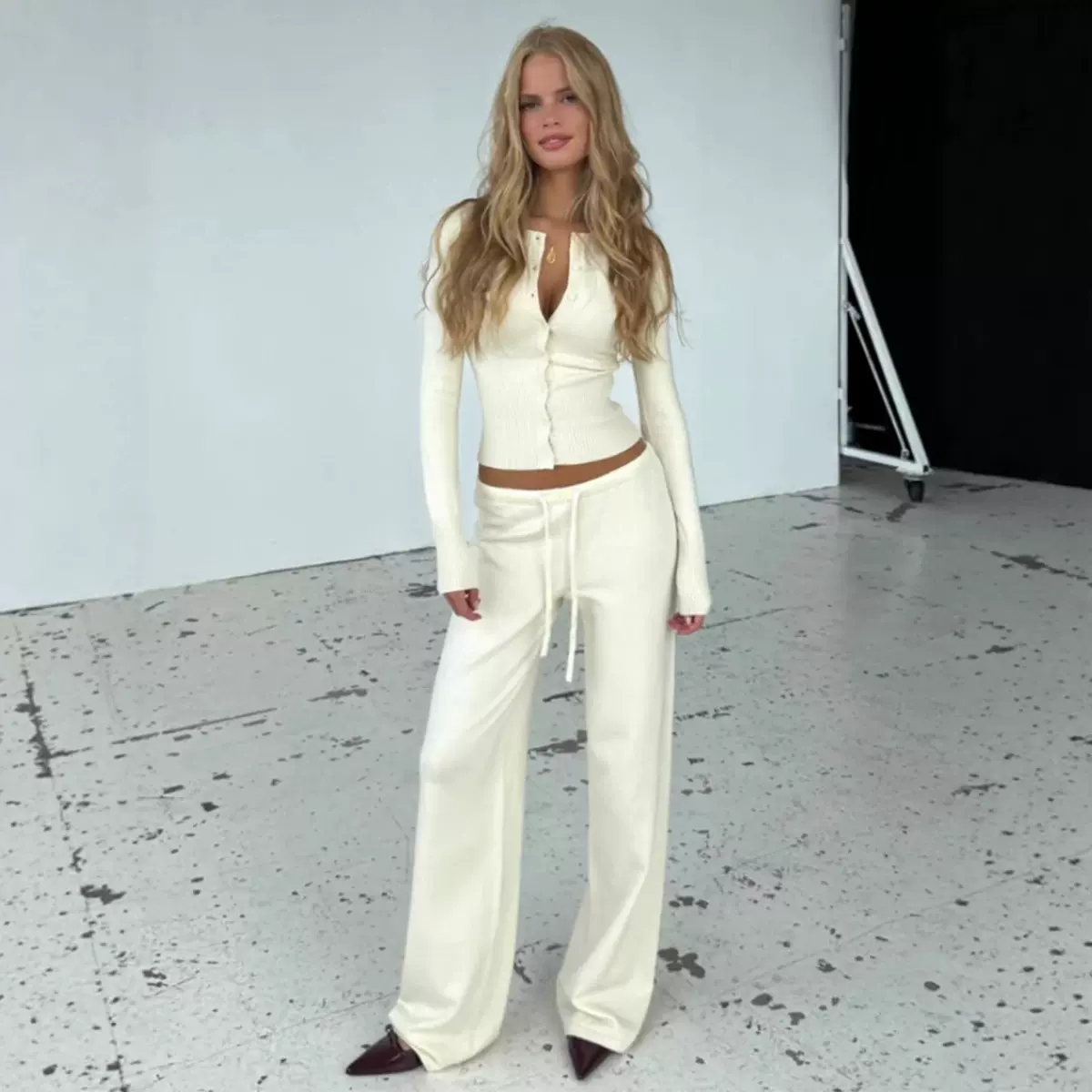 跨境针织开衫套装欧美2025冬季新款时尚慵懒性感长袖低腰毛衣套装