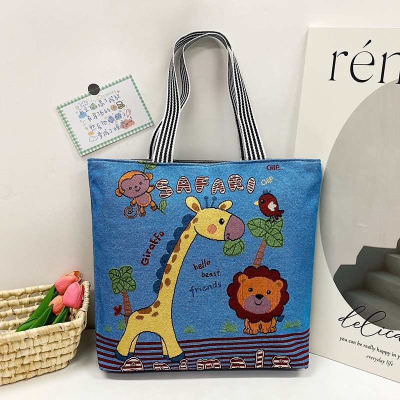 Handheld cartoon ethnic retro cloth bag