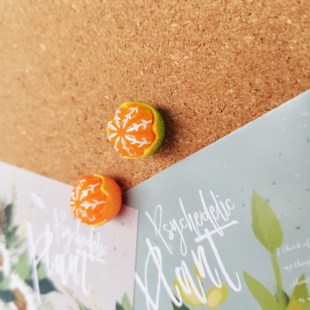 2 small orange fruit orange thumbtacks push nails creative cute decorative nails wall big head cork felt I-shaped nails