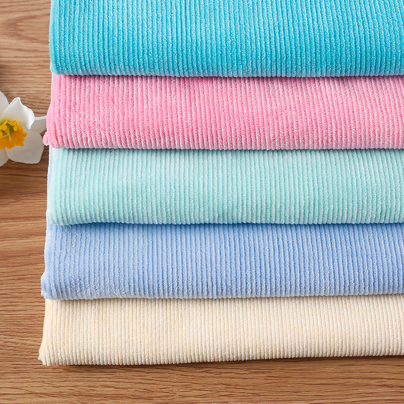 现货弹力CVC抽条天鹅绒3*3针织面料 冬季复古街头女装裤装布料