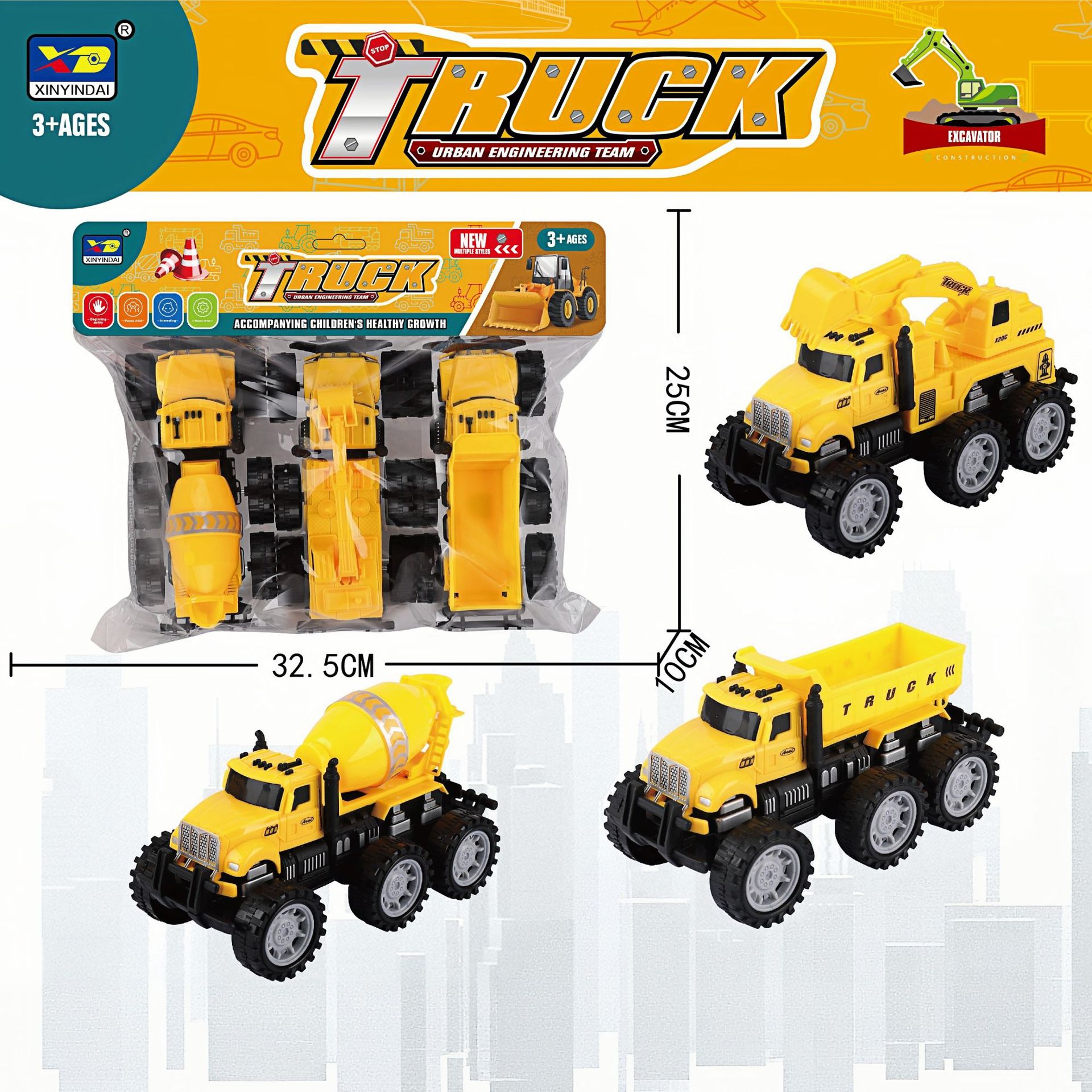 Juguete de Coche de Ingeniería de Inercia Plástico con Deslizamiento para Niños
