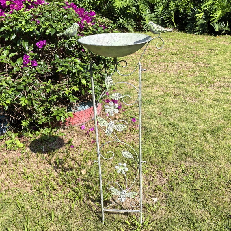 欧式复古铁艺鸟浴盆架园艺装饰户外庭院喂鸟器景观摆件实用美观|undefined