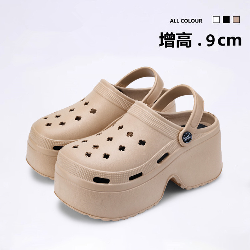 Beach new high heel non-slip outer thick-soled hole shoes two-wear platform cake heel summer slippers women's breathable