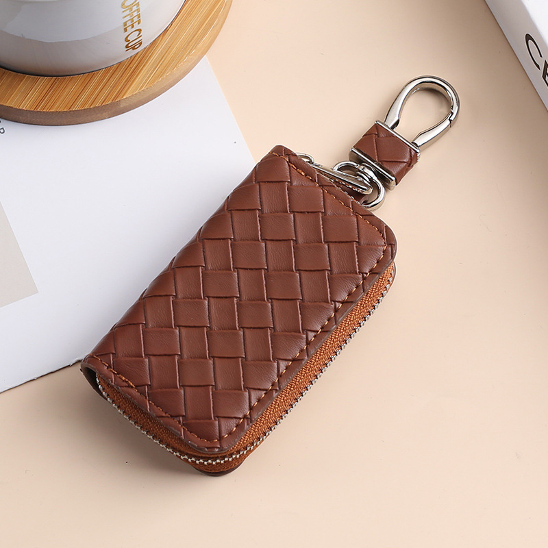 Cross-Border Woven Pattern Car Key Bag Men's Multi-Functional Large-Capacity Zipper Women's Anti-Scratch Key Bag Keychain