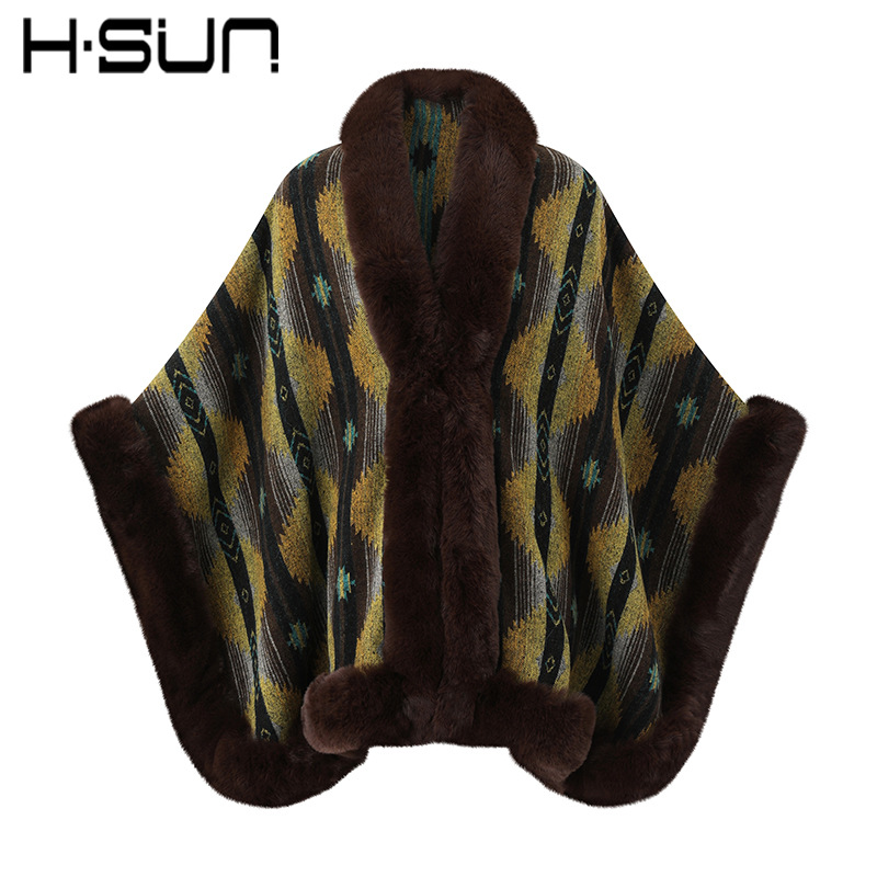 Otoño e Invierno gran suelta imitación cuello de piel de conejo Rex split suéter de las mujeres mantón del Cabo cálido Europeo y Americano capa