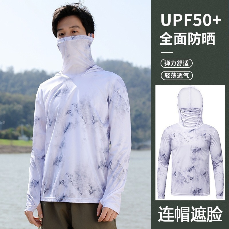 Verano explosivo al aire libre hielo transpirable secado rápido ropa de pesca con máscara solar con capuchón ropa de pesca ropa de protección solar hombre