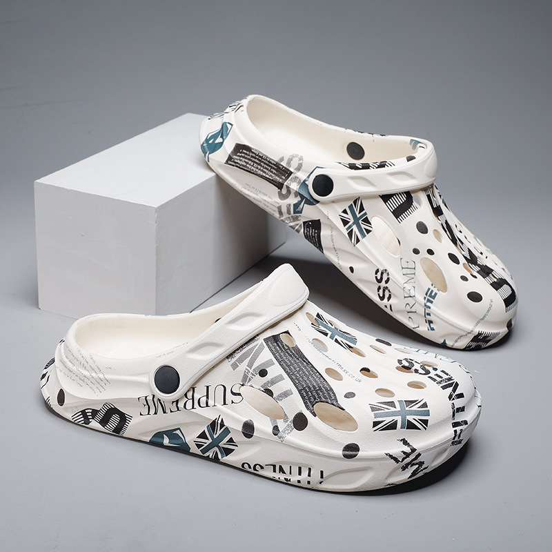 Los grandes fabricantes de Fujian zapatos con agujeros para hombres en la playa de verano 2025 nueva marca de moda perezosa plataforma de suela gruesa sandalias Baotou