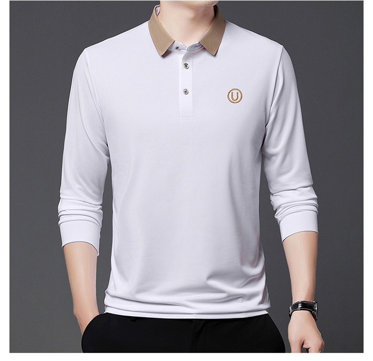 Polo de manga comprida para homem em algodão casual_voghion.com