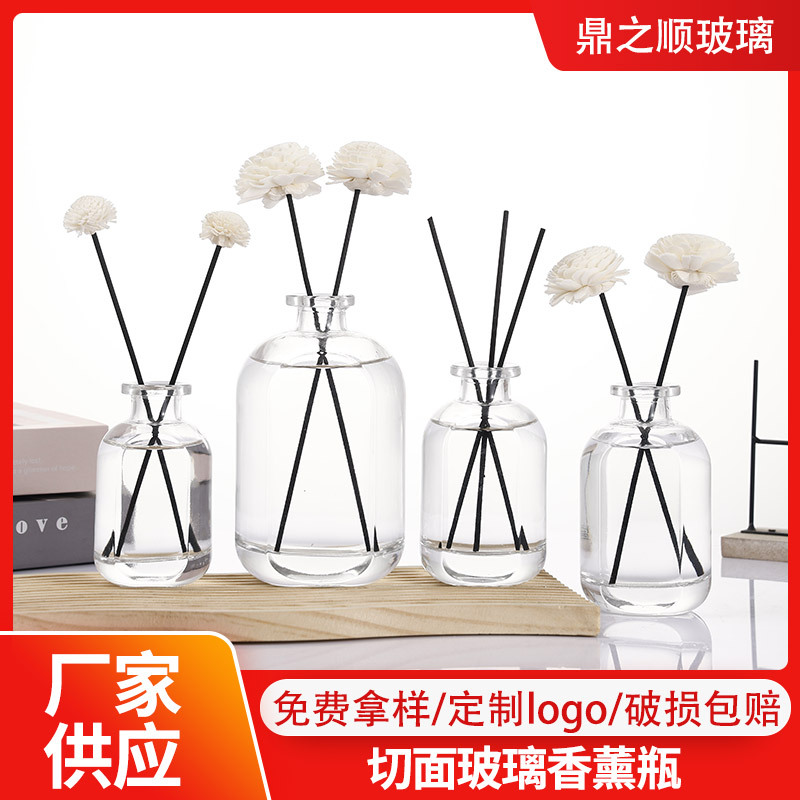 供应卡口切面玻璃香薰瓶透明圆柱家用香薰空瓶无火藤条扩香瓶批发