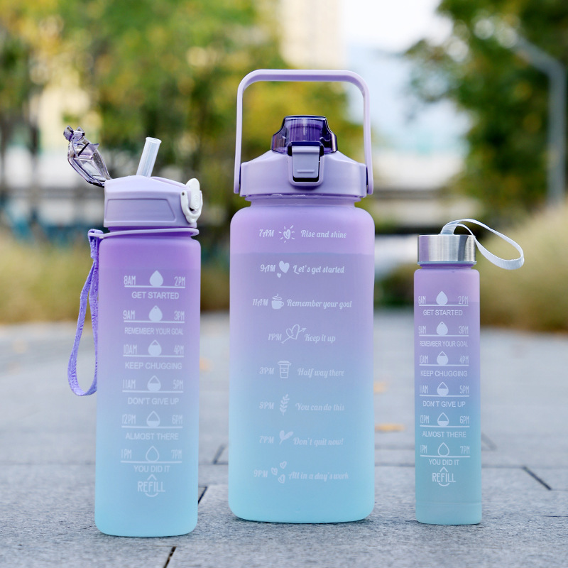 Cross-border three-piece set of plastic water cups, high-looking space cup, gradient large-capacity water cup, wholesale straw, cup, bucket