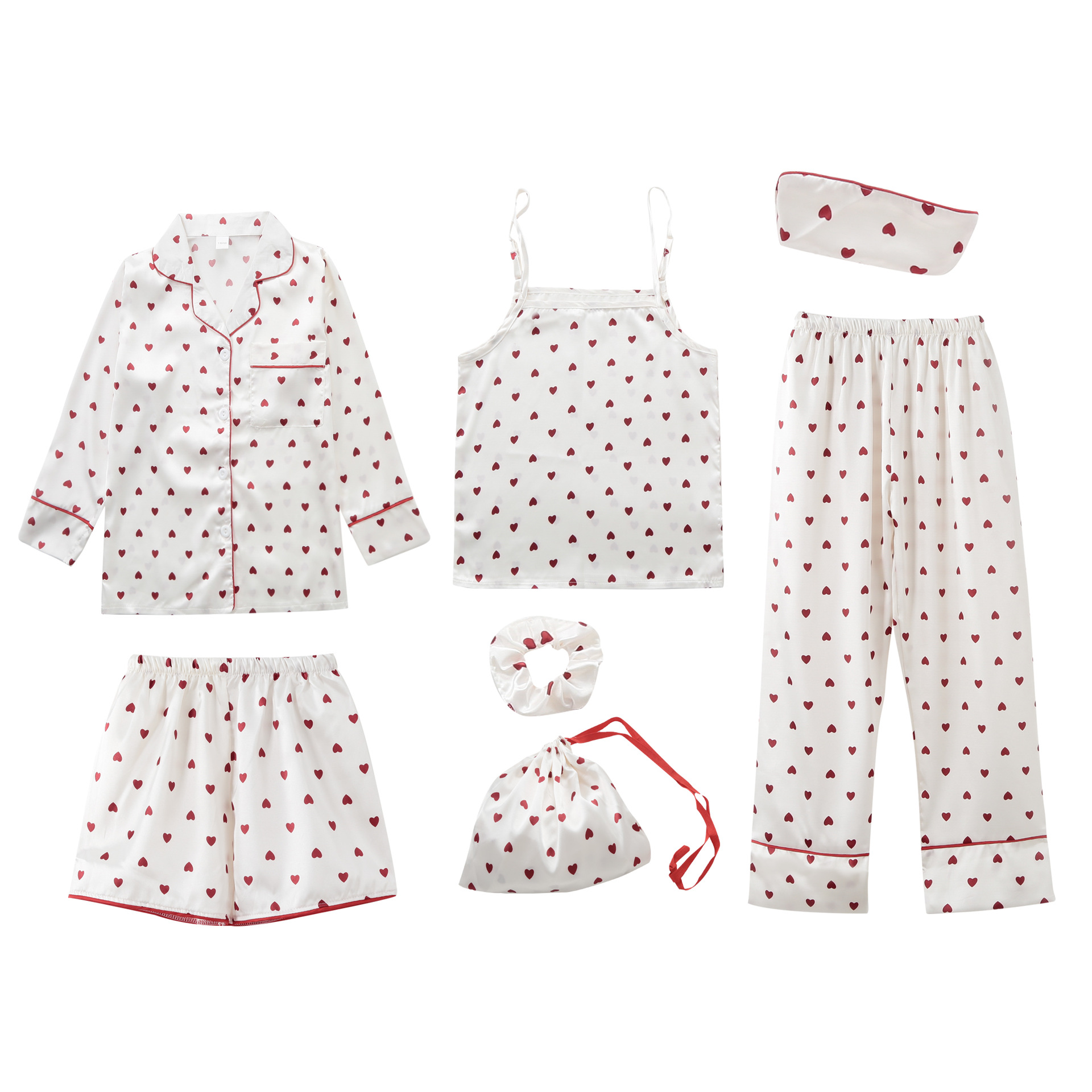 Cross-border ins2025 pijamas de primavera y otoño de mujeres siete piezas conjunto de rayas de ropa de casa coreana cuatro estaciones pijamas delgados