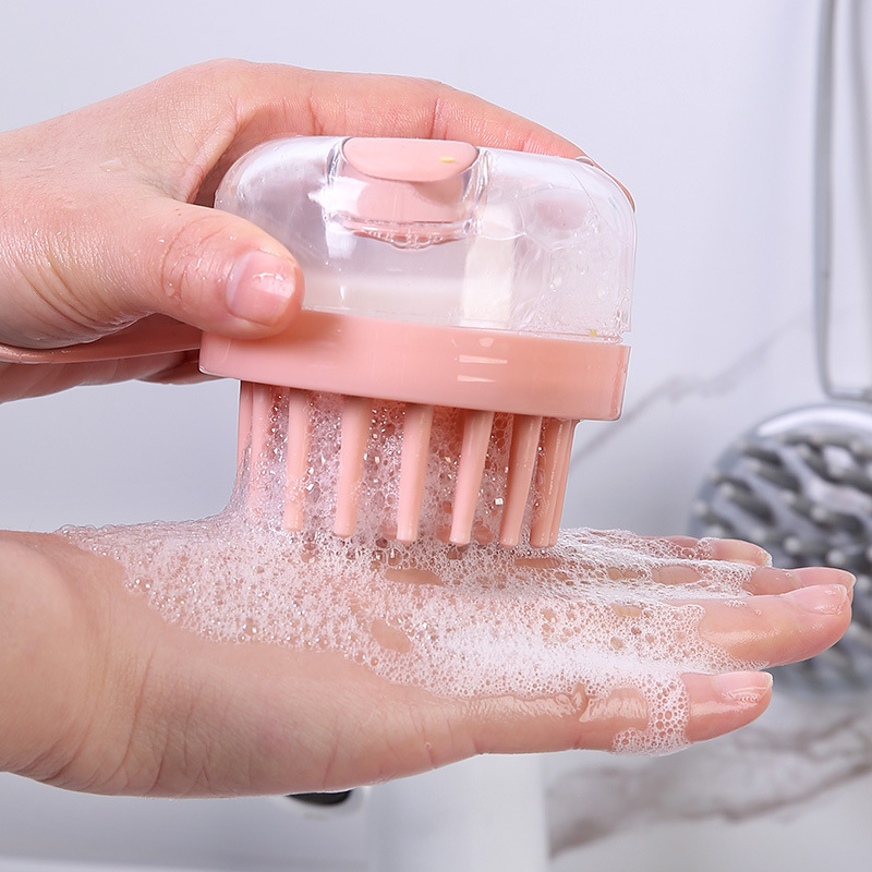 Cepillo de masaje de doble cuero cabelludo líquido cepillo de lavado de cabello doméstico puede presionar líquido cepillo de limpieza de cabello cubierta transparente cepillo de silicona
