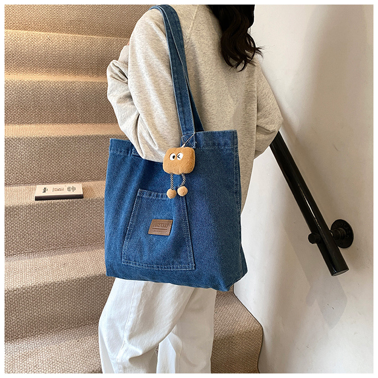 Denim Canvas Tote Bag Women's Large Capacity Artistic Shoulder Bag_voghion.com