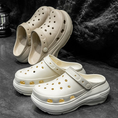 Women's Thick Sole Hole Shoes Summer 2025 New Trend Height Increasing Anti-Slip Cap Toe Half Slippers Beach Sandals Outwear