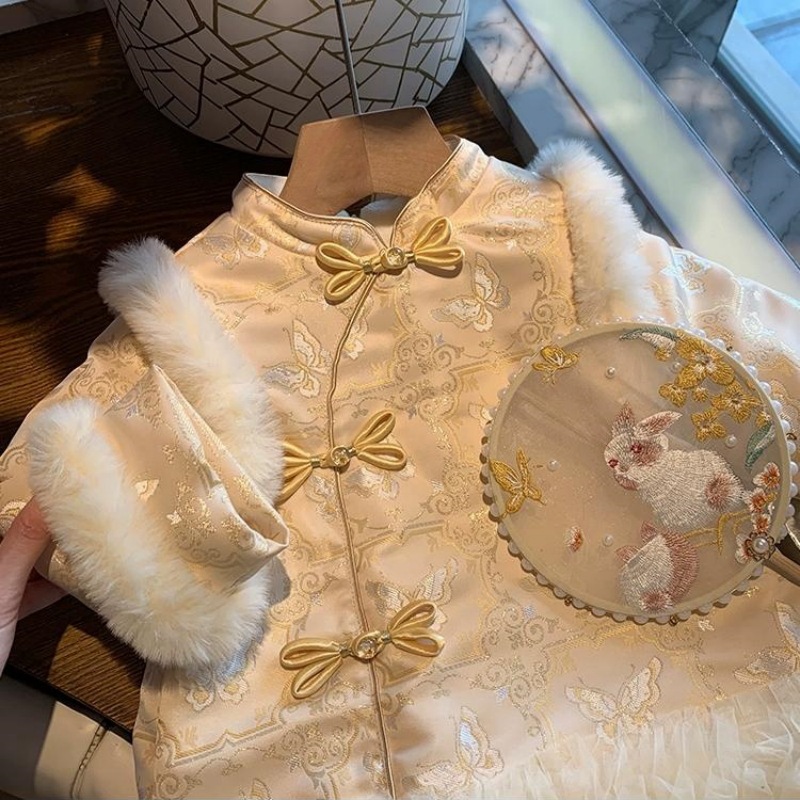 Ropa de Año Nuevo de estilo chino, vestido de princesa de algodón, vestido de espessado, chaqueta de bebé femenina universal image 5