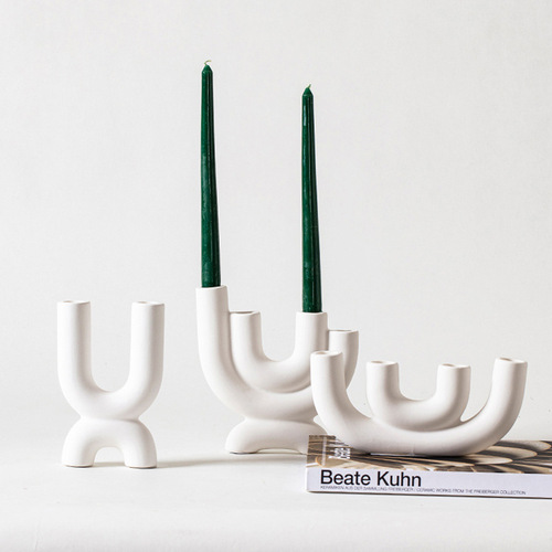 Nordic white ceramic candlestick candlelight dinner props romantic candle holder home dining table tabletop decorations