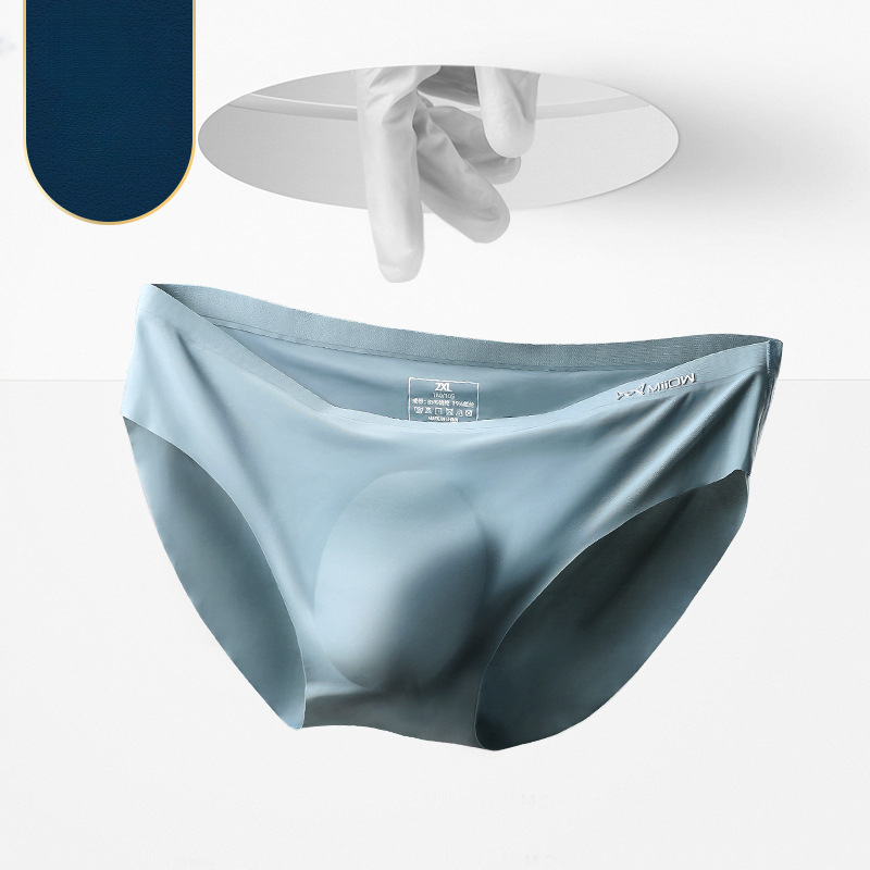 Cat + Human Ultra-Thin Sexy Men's Underwear Seamless Briefs Summer Breathable Ice Silk Quick-Drying Shorts Men's Transparent Men's Underwear