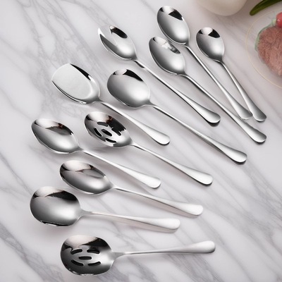 餐厅不锈钢勺子加厚公勺酒店304不锈钢餐具汤勺公用勺服务分餐勺|ms