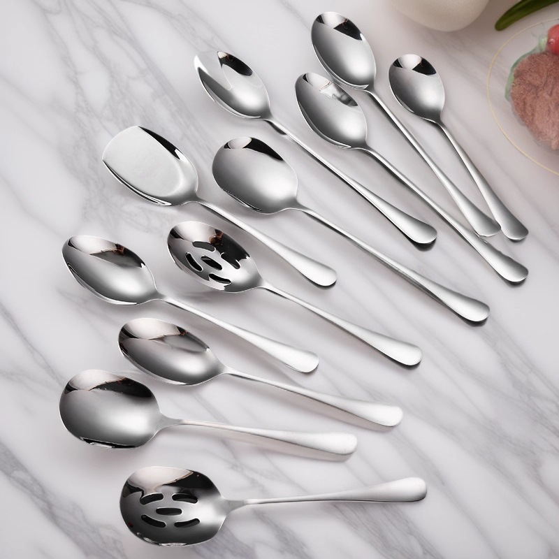 餐厅不锈钢勺子加厚公勺酒店304不锈钢餐具汤勺公用勺服务分餐勺|ms