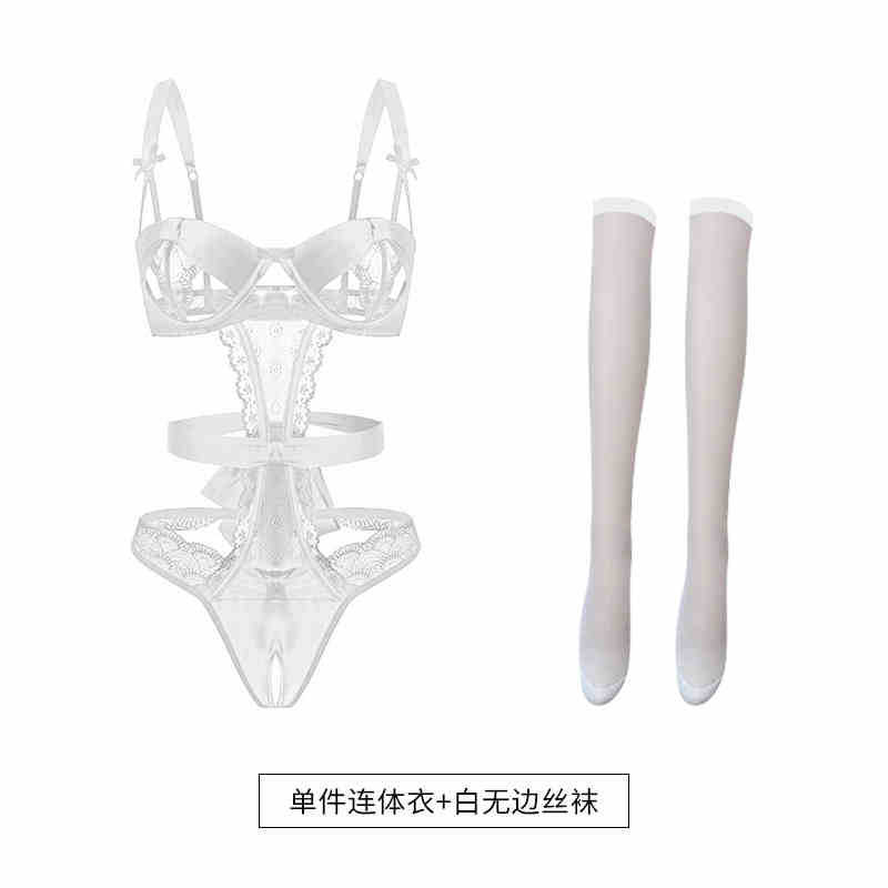 흰색 [와이어가 있는 점프수트] 흰색 스타킹