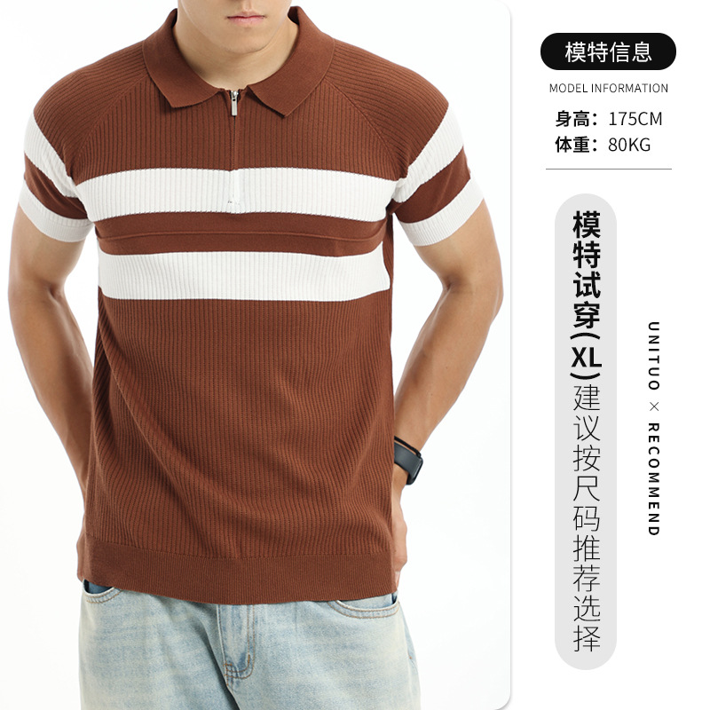 Europa y América transfronterizos hombres con solapa de hielo camisa de polo de punto de manga corta hombre verano alto sentido viejo estilo de negocios hombre