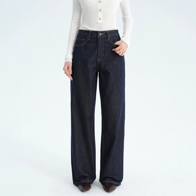 MBB high-end non-stretch loose straight-leg jeans for women, autumn and winter American style high-waisted slimming wide-leg pants, floor-length trousers MBB high-end non-stretch loose straight-leg jeans for women, autumn and winter American style high-waisted slimming wide-leg pants, floor-length trousers