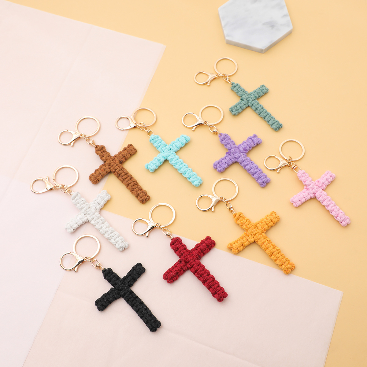 Bohemian Style Hand-Woven Cross Keychain Car Accessories Soft Cross Pendant Bag Hanging Gift
