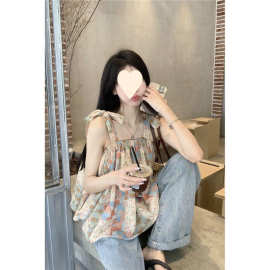 吊带/中袖两穿法式衬衫夏季宽松短款显瘦一字肩上衣唐贤香云纱