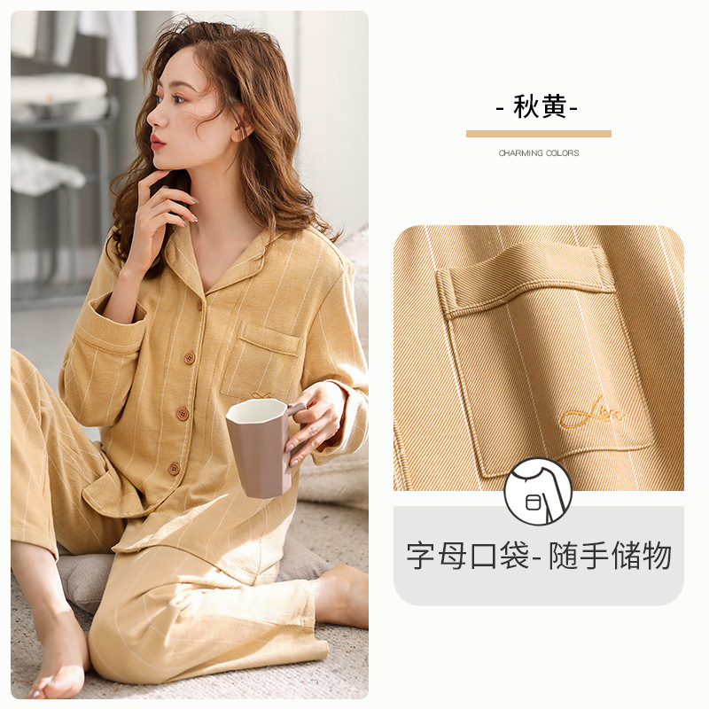 Pijamas de mujer primavera y otoño 100% algodón de manga larga ropa para el hogar Otoño e Invierno traje fino de talla grande