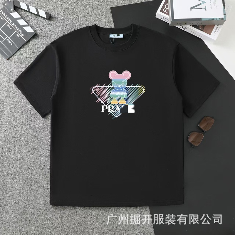 クロスボーダー 2025 夏のトレンドブランド P ファミリー新レタープリントラウンドネック Tシャツカジュアルファッショントレンド半袖男性と女性|undefined