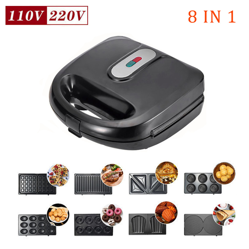 8 en 1 máquina de waffles máquina de sándwiches máquina de donuts máquina de perros calientes galletas máquina de nueces máquina de filete máquina de desayuno