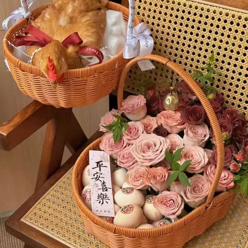 Имитация ротанга, ручная работа, фруктовое яйцо, синий, портативные цветы, синий, послеродовой подарок, синий, для дома, пикника, покупок, сбора синего цвета