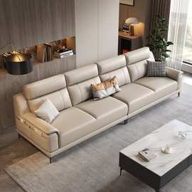 真皮沙发意式轻奢极简家用皮沙发客厅中小户型皮艺直排沙发