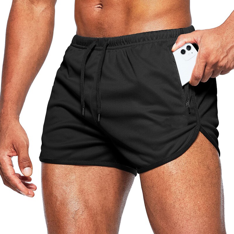 Men's New Beach Shorts Sports Sun Style Fitness Running Shorts with Drawstring Zipper Pocket Three-Point