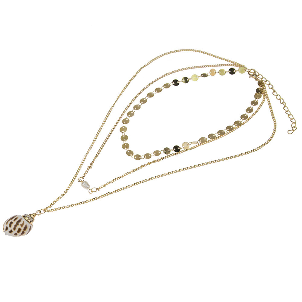 欧美饰品 创意亮片锁骨链 镶嵌珍珠海螺斑点螺吊坠项链套装女