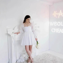 跨境法式小个子短款晚礼服订婚时尚街拍轻婚纱平时可穿连衣裙批发